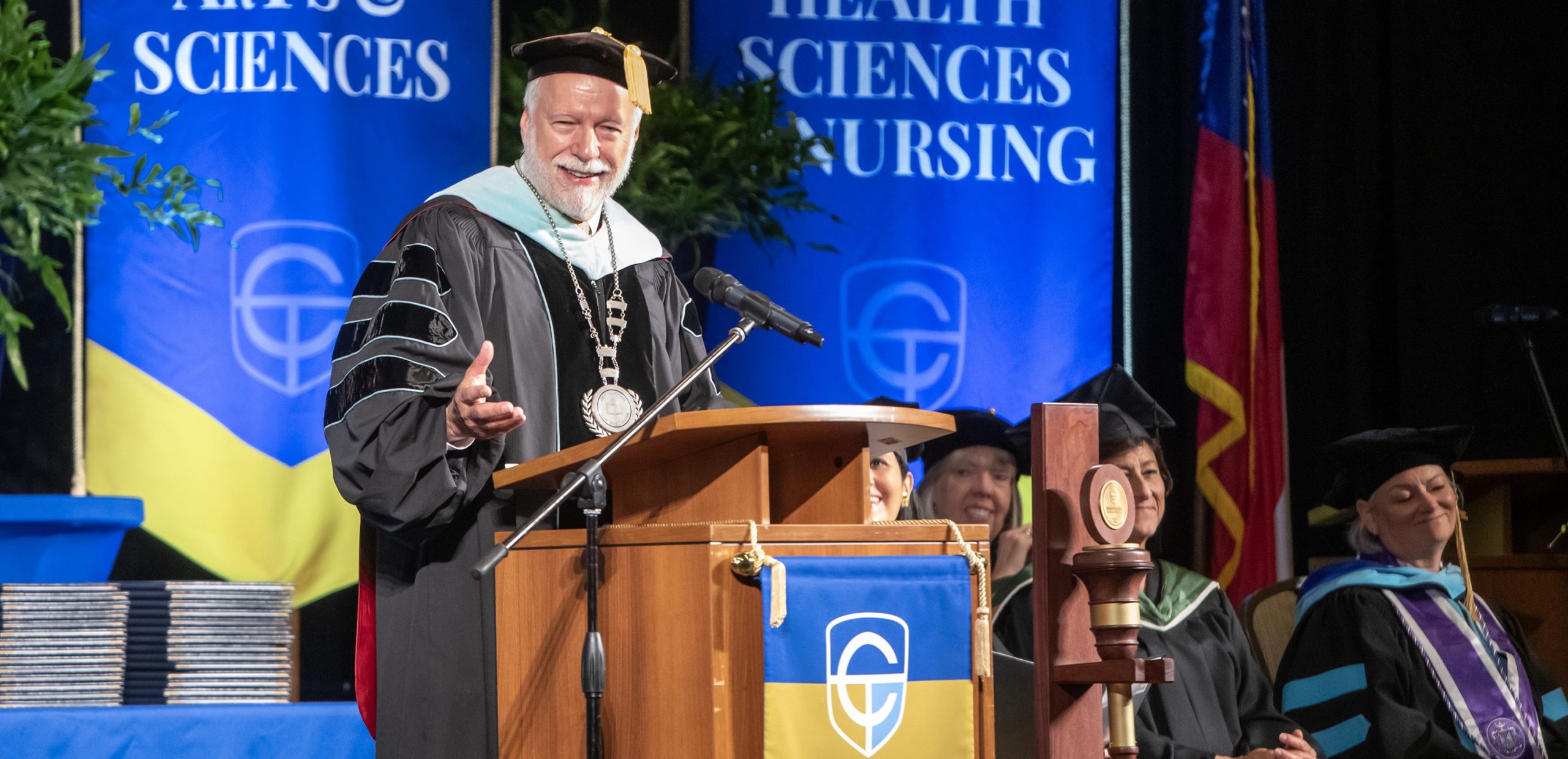 Chatt Tech President Dr. Ron Newcomb on stage at Commencement