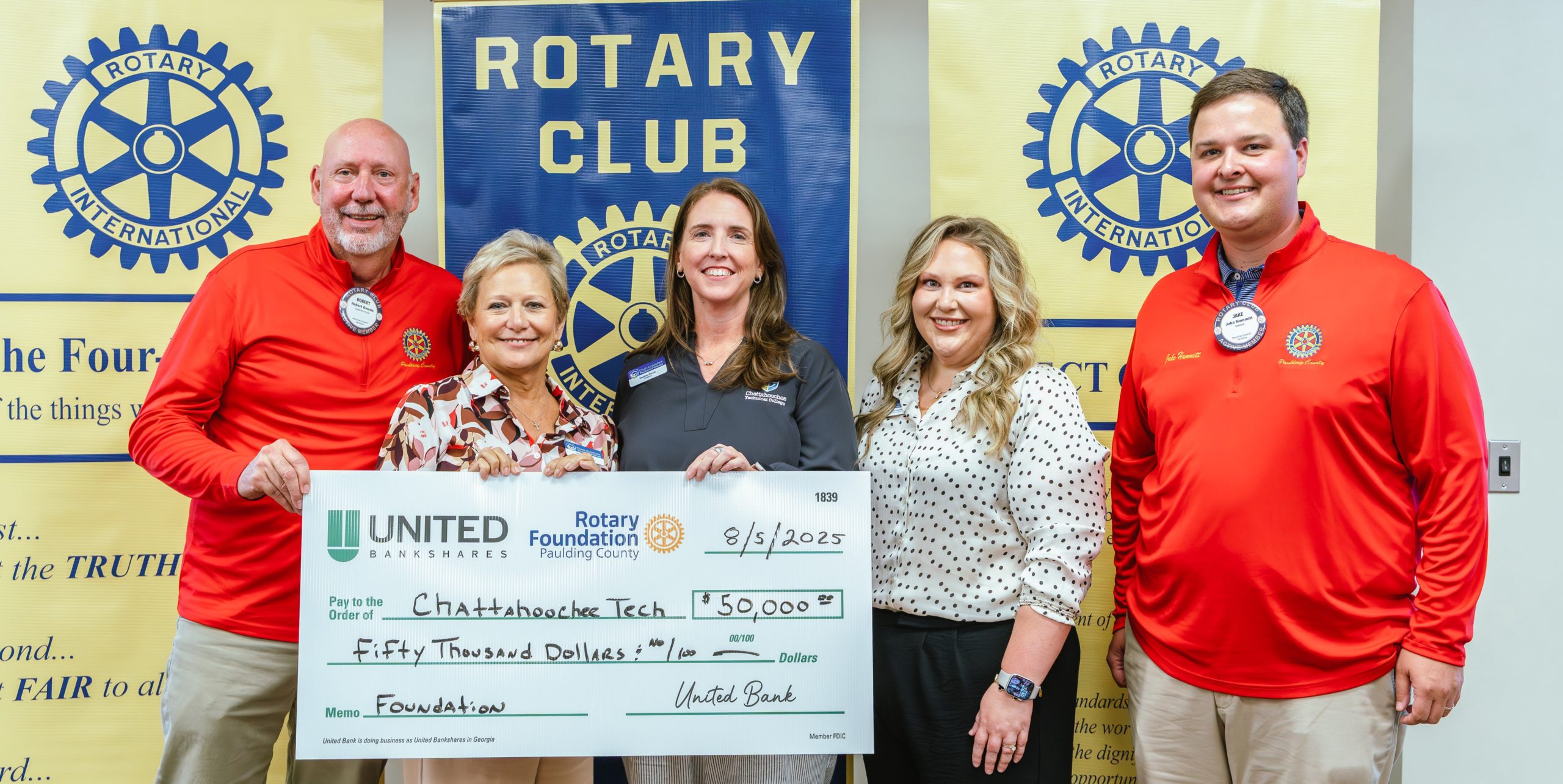 Paulding Rotary Presents $50K donation check to Chattahoochee Tech Foundation